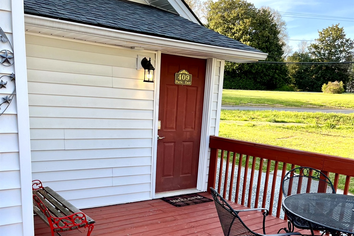 Main entry door located on the back porch