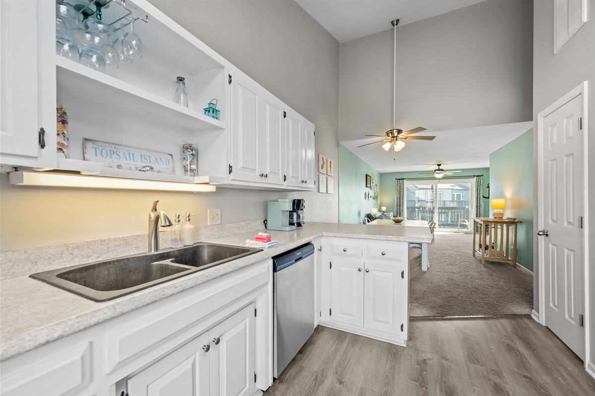 Bright and functional kitchen with plenty of counter space and everything you need to prepare meals during your stay