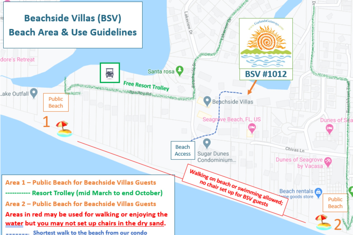 Beach use and tram map for our resort