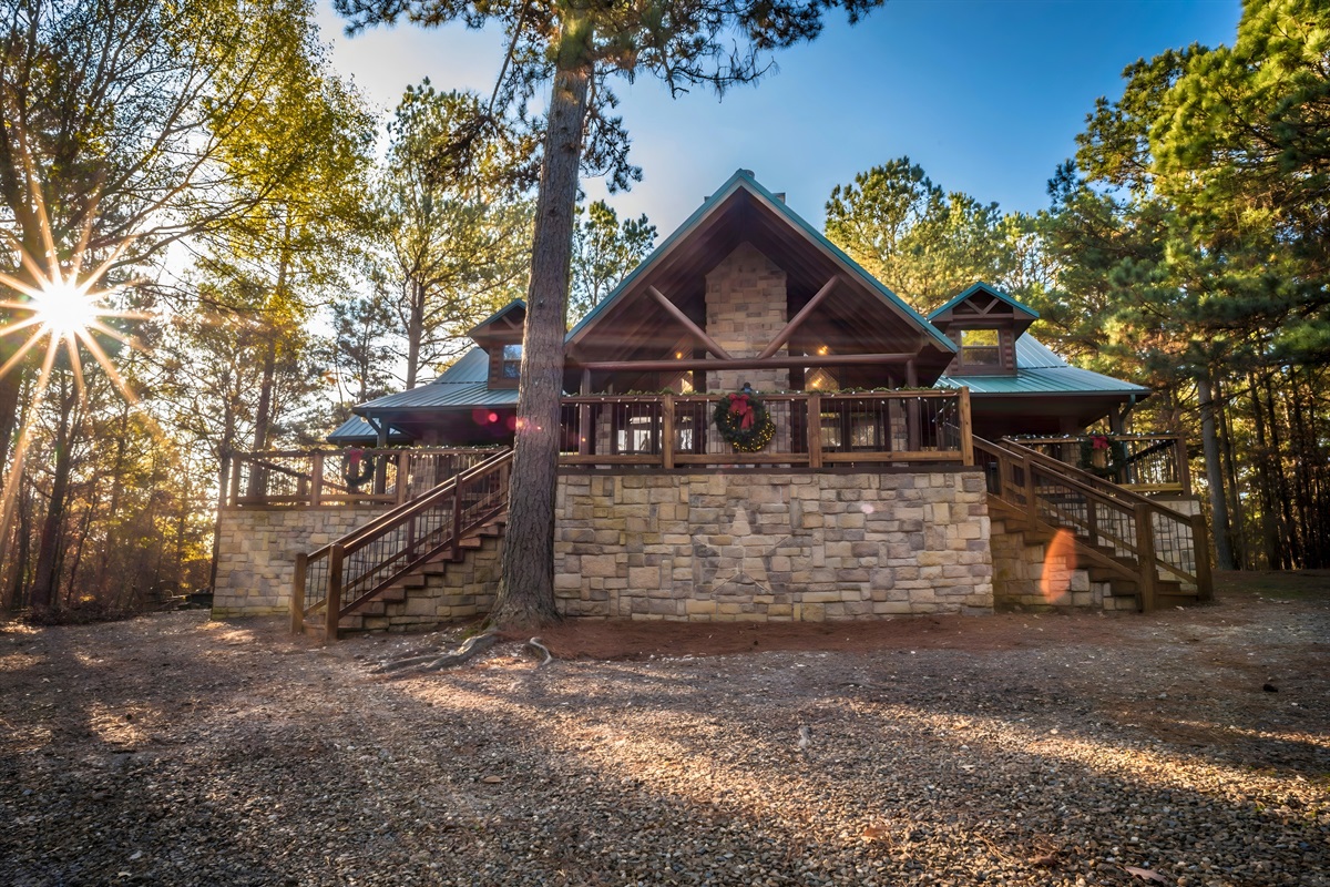 Tucked among the trees, this log cabin sets the scene for a peaceful getaway.