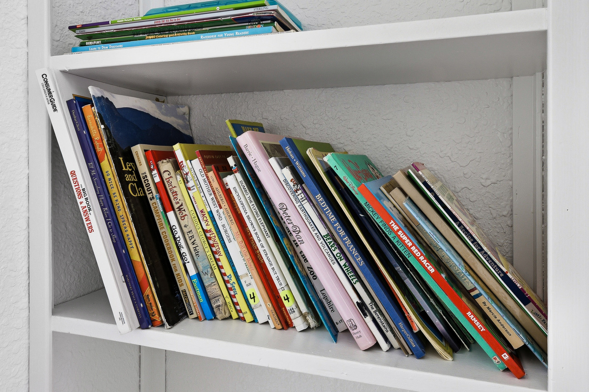 Kids book selection in bunk room