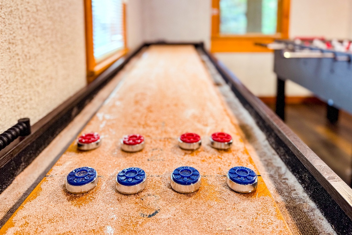 The lower level game room shuffle board!