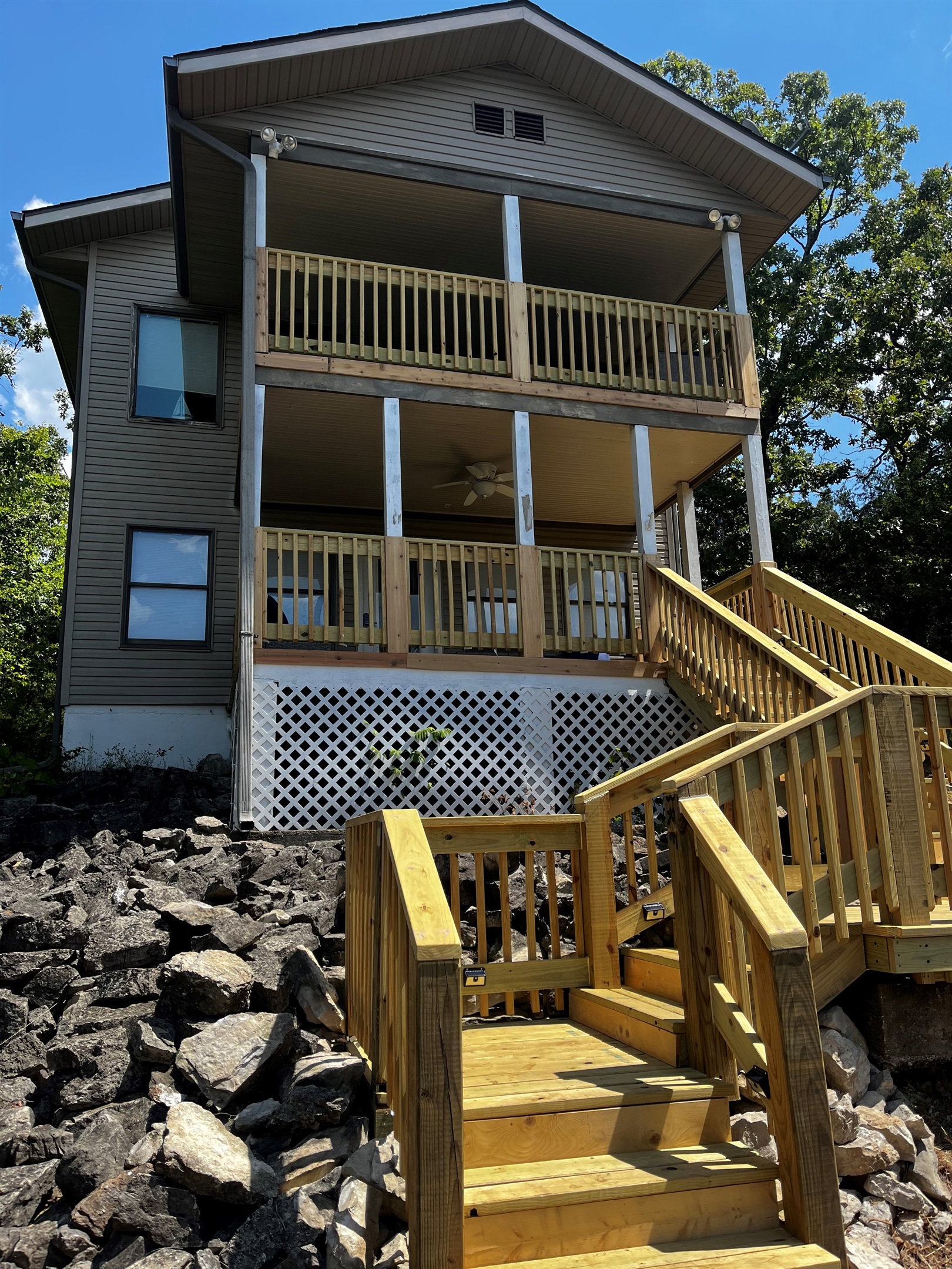 House with solar lights on stairs