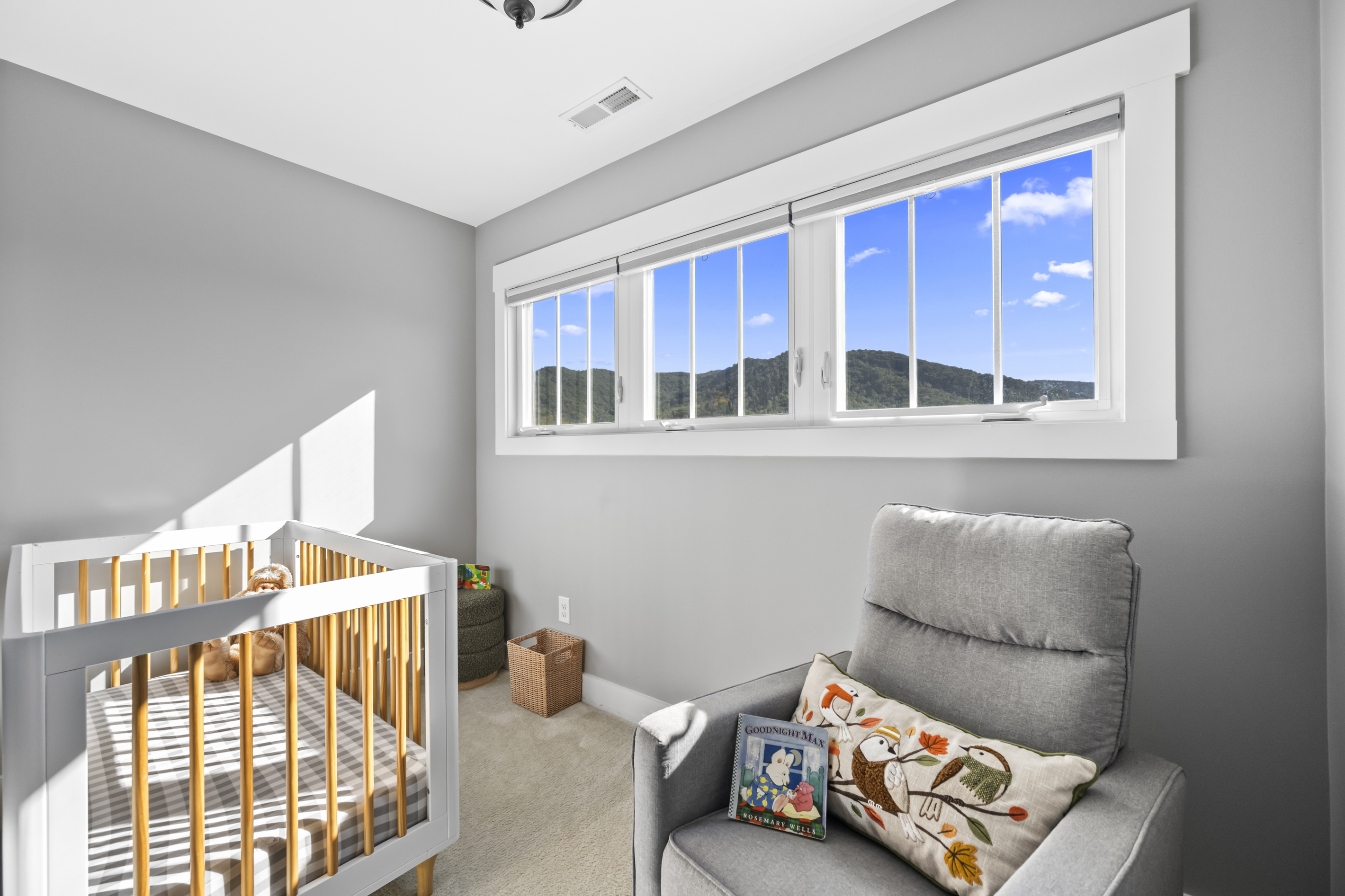 Mountain and sky views from the grib and glider nook.  These windows have room darkening shades.