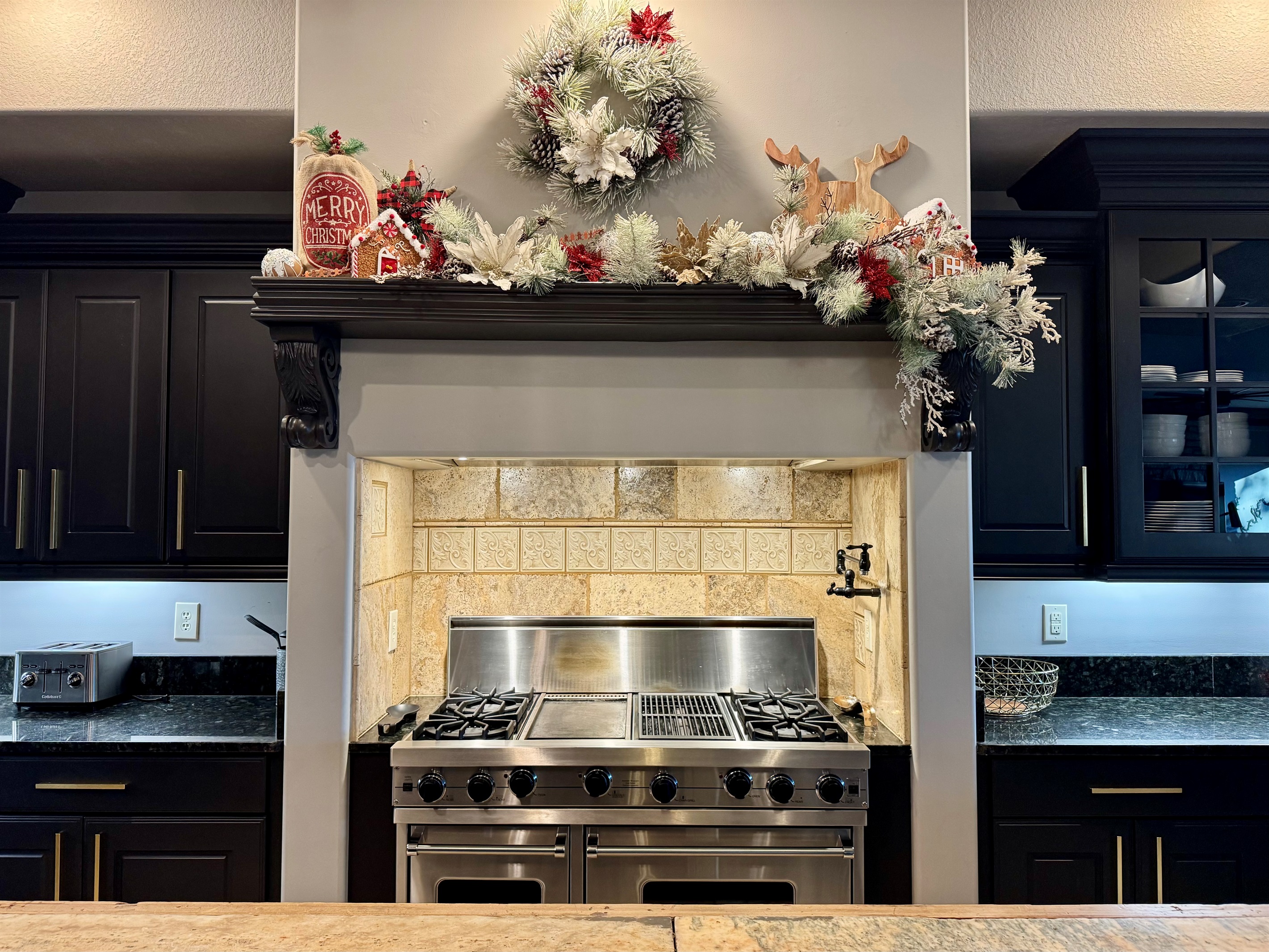 Kitchen is decorated for the Holidays