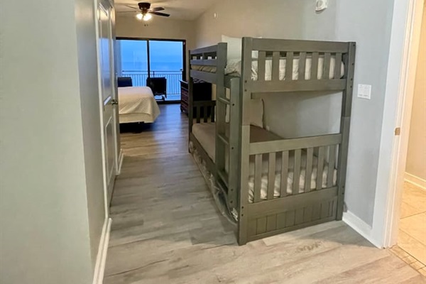 East Master bedroom bunk bed with trundle sleeps 3 kids