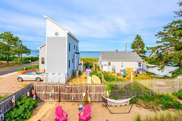 Comfy seating, great views, and plenty of space — the deck is your new happy place.