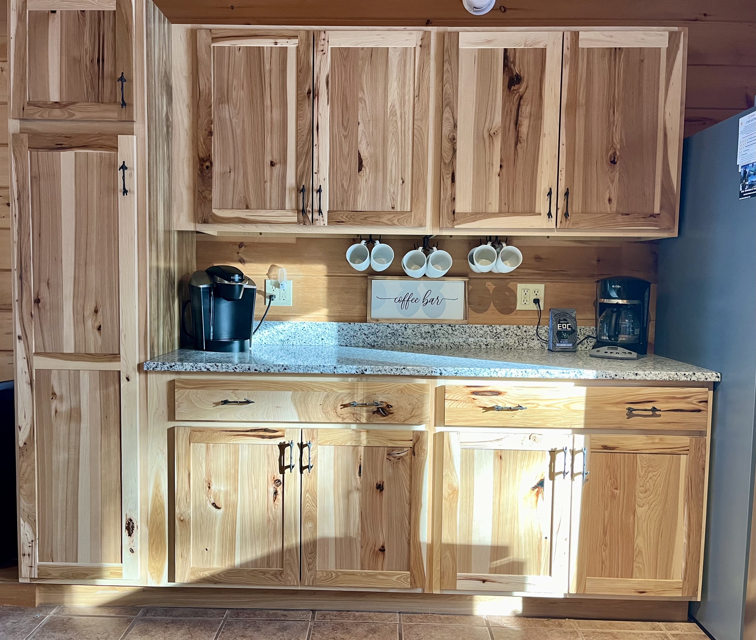 We know that coffee is the essential part to the start of a great day for some, we've got you covered. Coffee bar with both regular and keurig coffee makers. Enjoy a cup with lake view or by the fireplace!