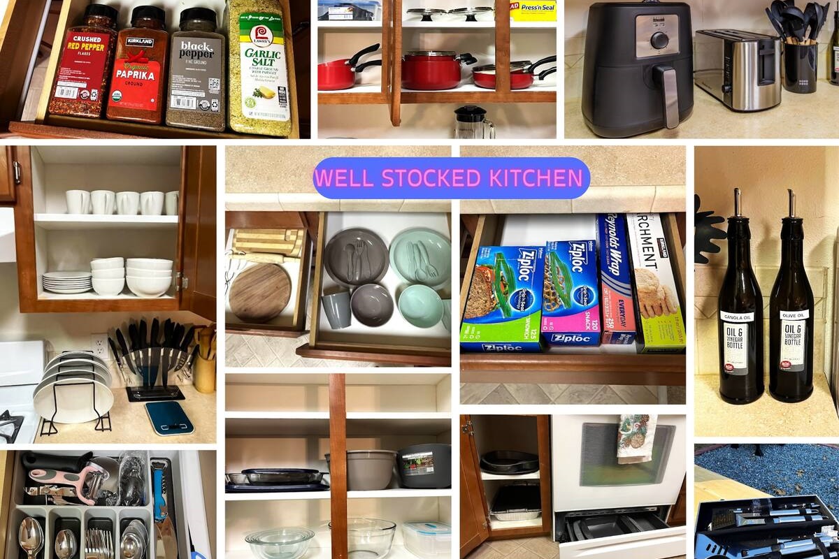Well stocked kitchen has everything you need to cook, bake, serve, and enjoy!