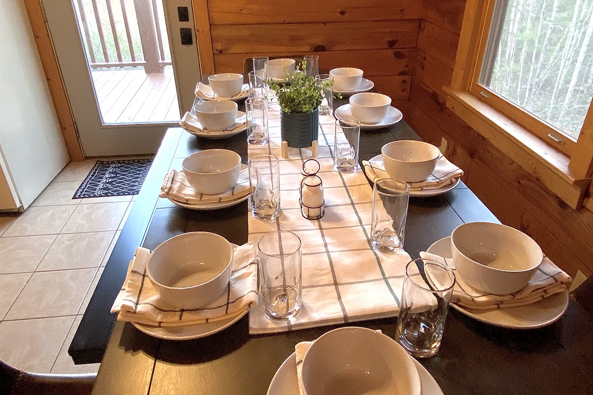 Dining room table seats 10 so your whole group can enjoy meals together.