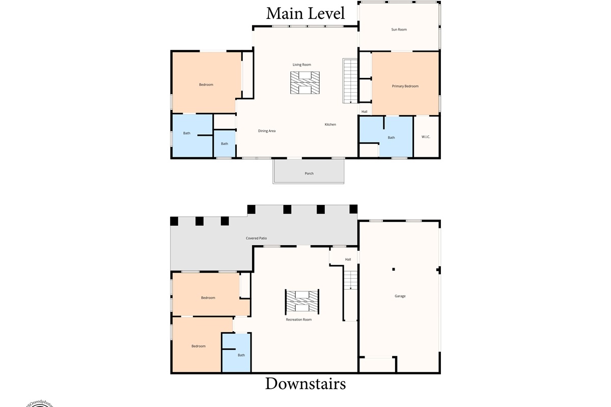 Floor Plan Overview: Explore spacious living with bedrooms, recreation room & sunlit areas!