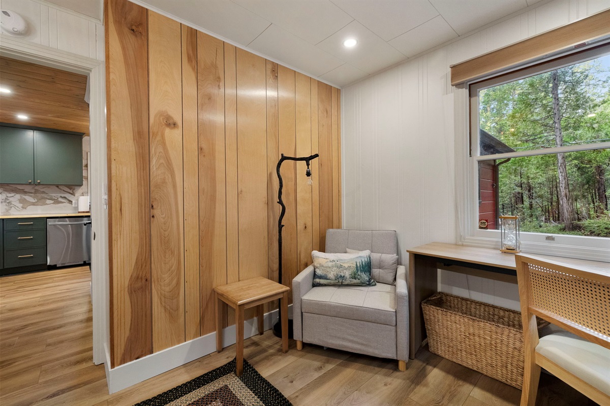 Relax or read in the chair in the master bedroom or pull it out for a child sleeping spot. 