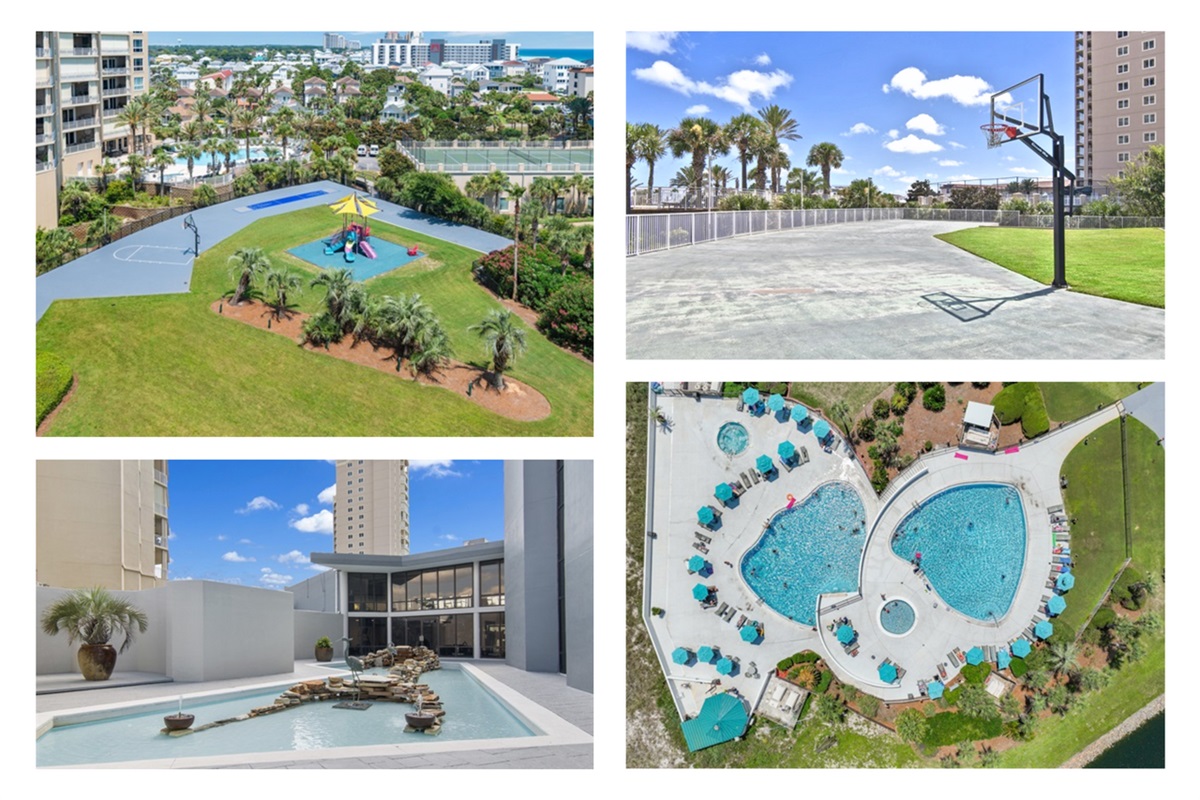 Edgewater brings the fun with lagoon pools, hot tubs, a splash area, playground, and basketball court. Everything you need for a family-friendly beach getaway.