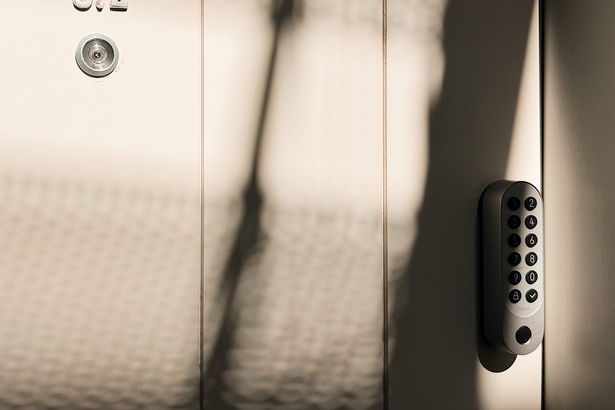 Apartment entry with keypad entry.