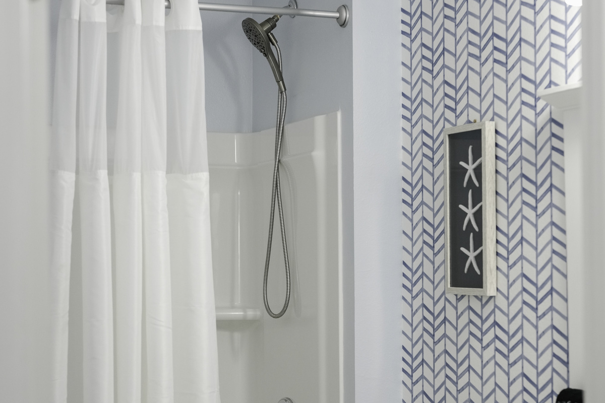Full bathroom with starter toiletries