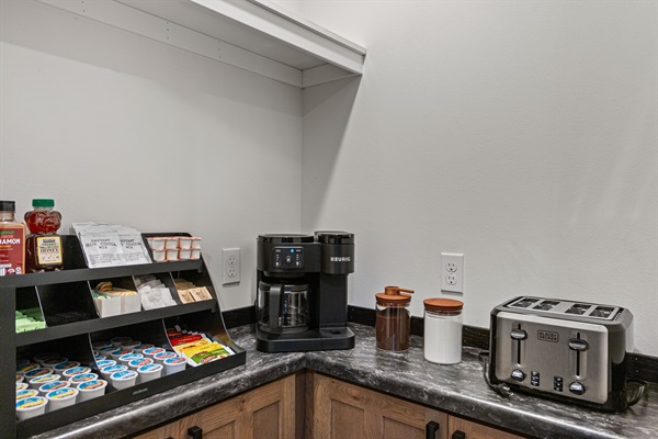 Skip the coffee run - Our fully stocked coffee closet has everything to get your crew going