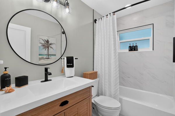 The second full bathroom includes a convenient tub-and-shower combination.
