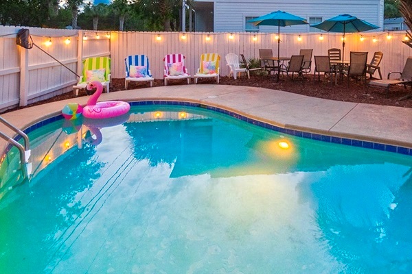 Private heated pool steps to the beach