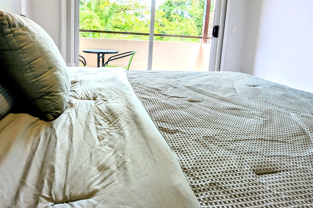 Master Bedroom bed and balcony