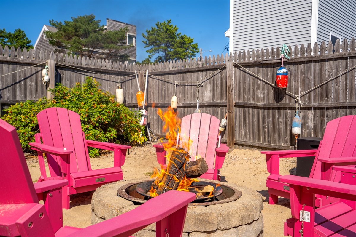 Cozy up by the firepit and enjoy a warm, relaxing evening under the stars.