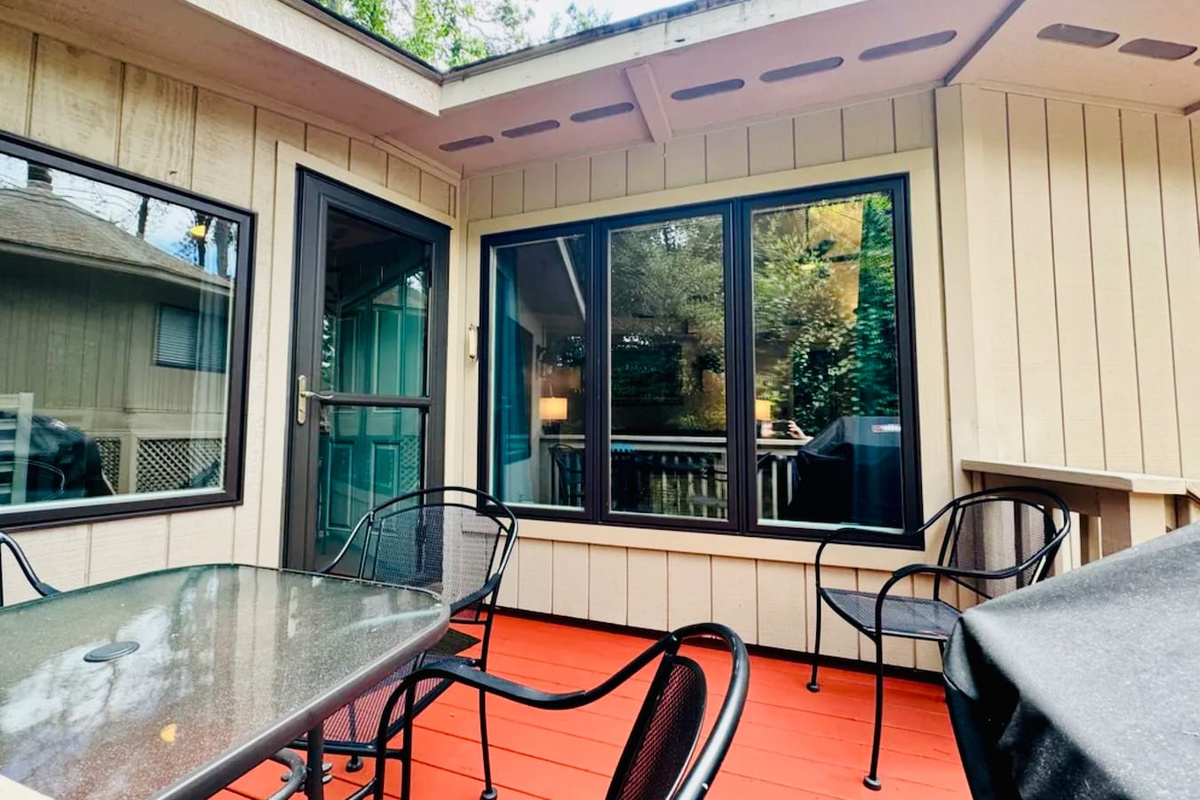 Screened porch with dining table