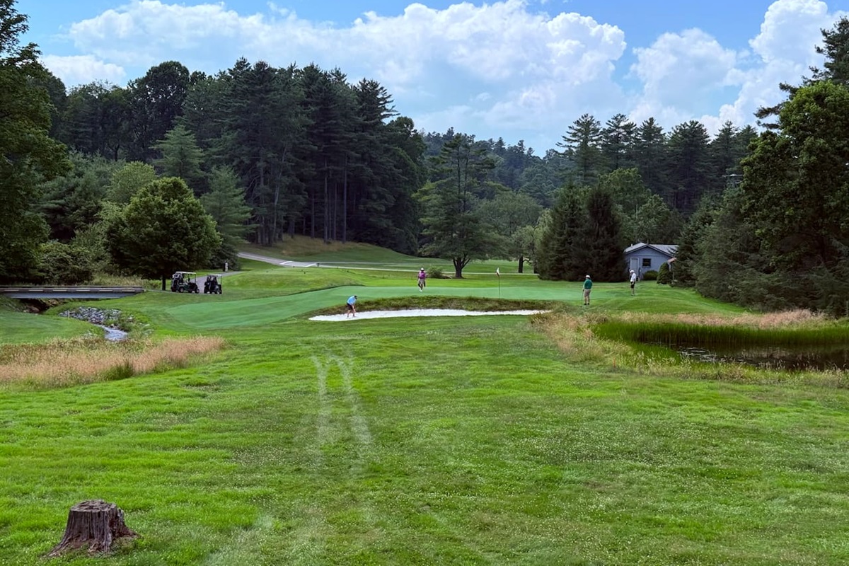 The deck over looks the thirteenth green of High Meadows Golf Course.