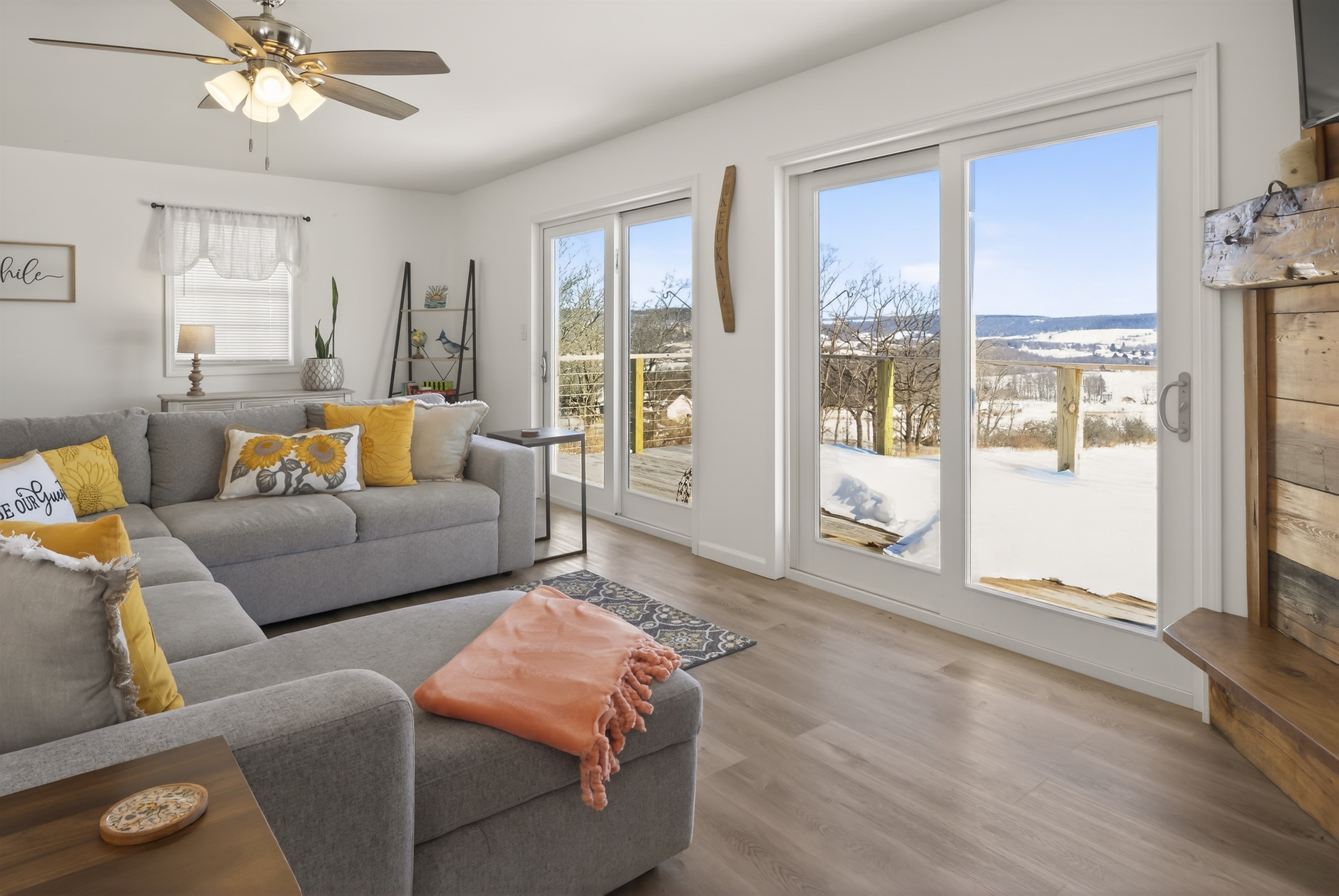 Spacious living room with fold out sofa