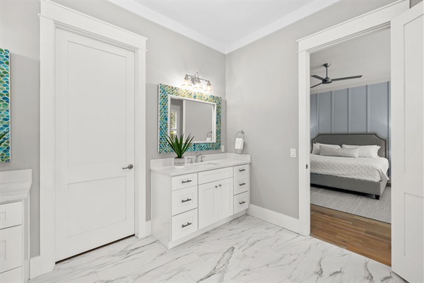 Separate vanities in primary bathroom