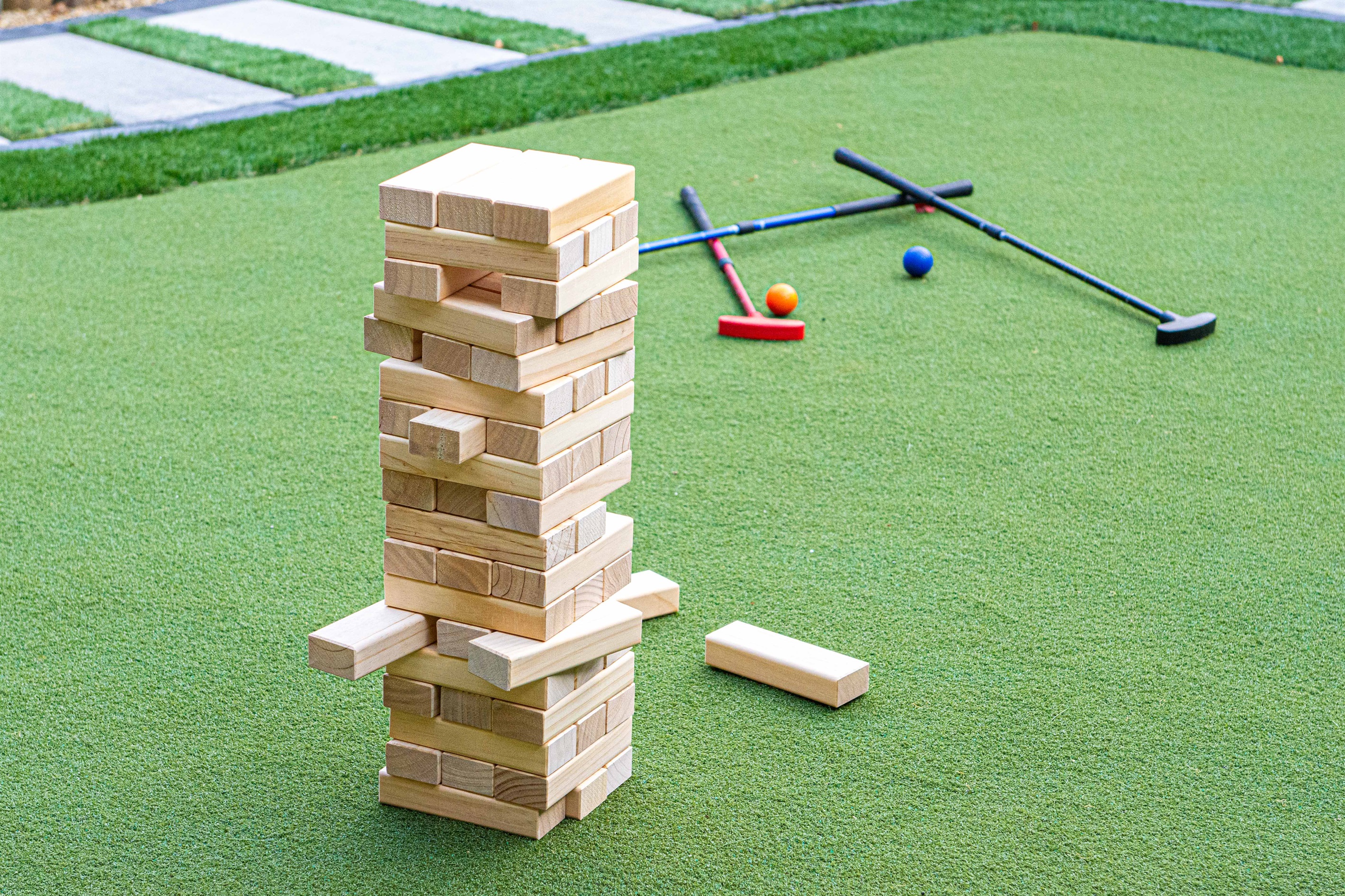 Challenge your friends to a towering game of Jenga! This large set adds excitement to any gathering, testing your skills and nerves as you pull blocks without toppling the tower. Perfect for outdoor fun, laughter, and unforgettable moments!