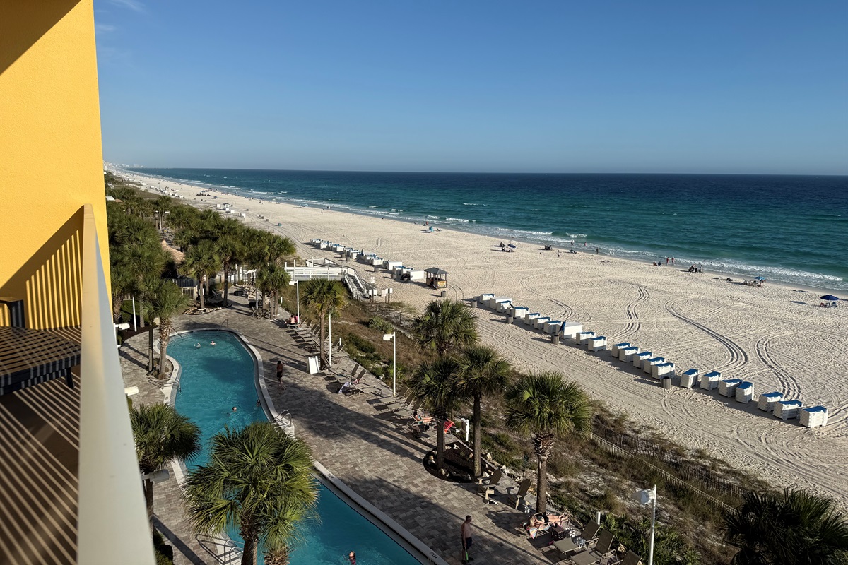 View of beach and lagoon shaped pool