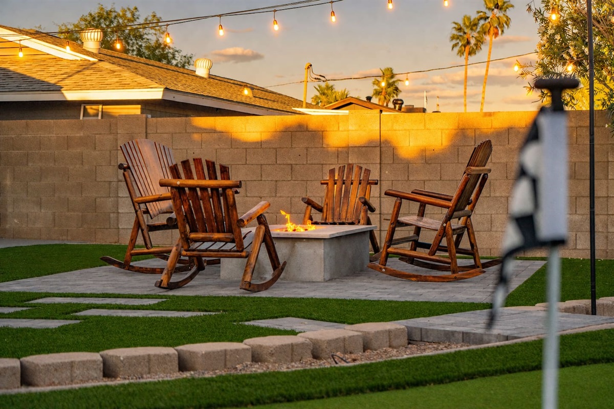 End the night fireside—cozy seating, warm desert air, and the perfect spot to relax and recharge in your Scottsdale retreat