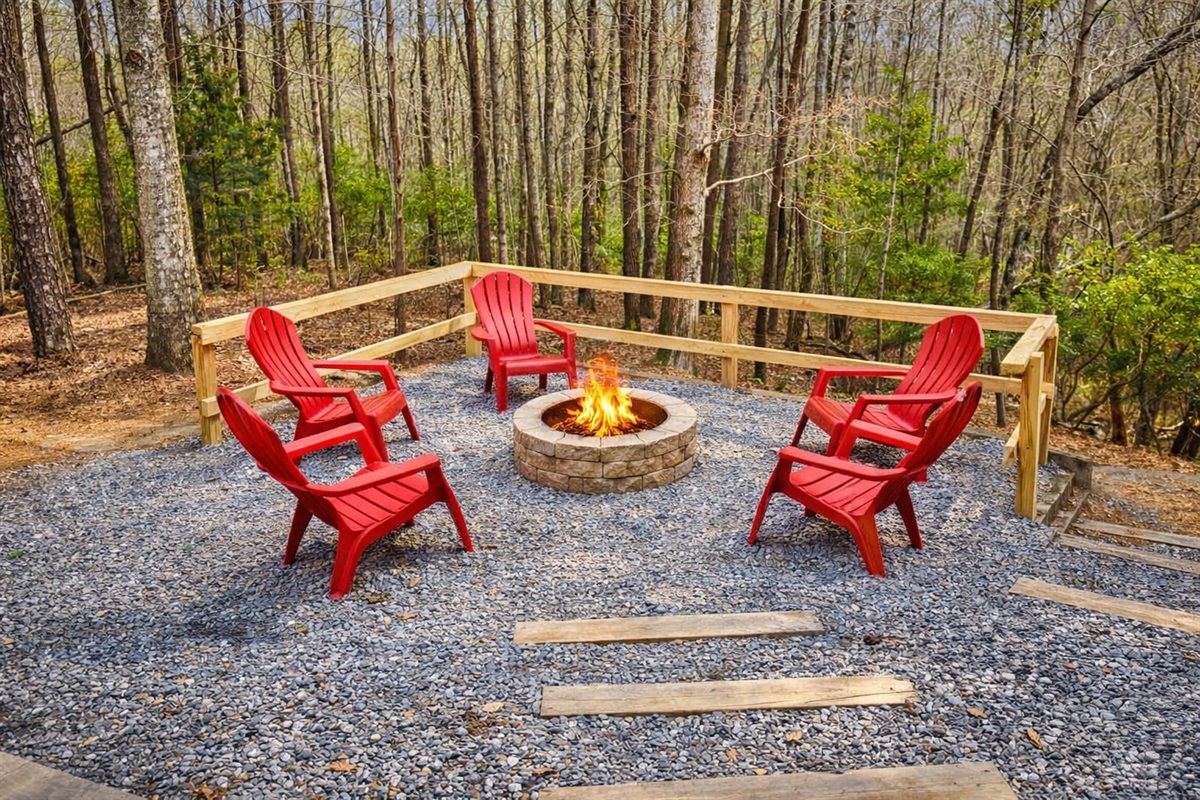 Unwind at your private firepit under the stars — perfect for s’mores.