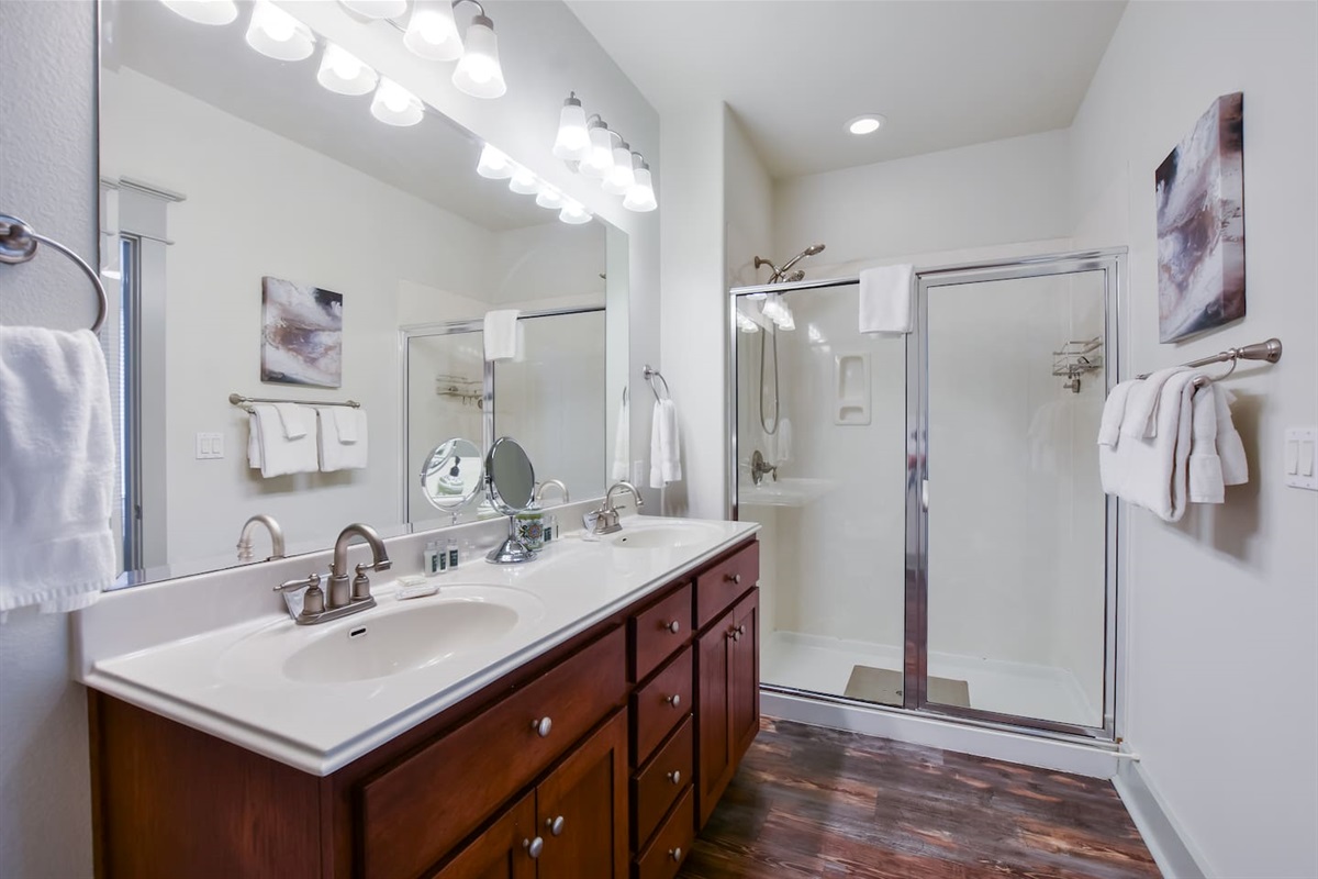 En Suite Primary Bath with Double Vanity & Walk-in Shower