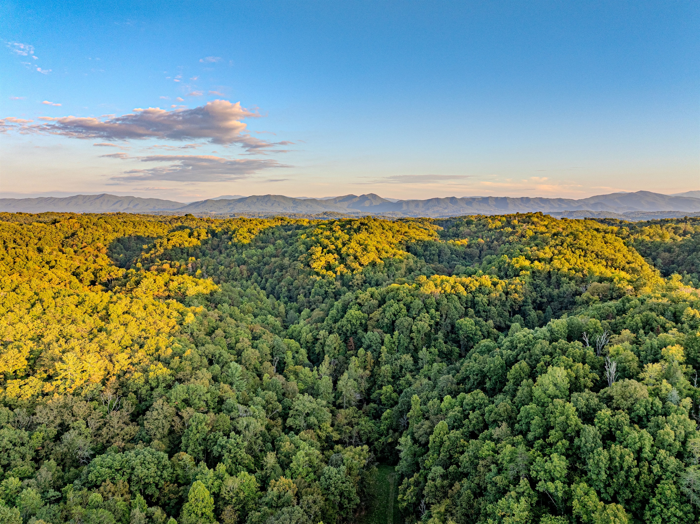 Witness the majesty of the Smokies. This incredible aerial perspective showcases the vast, green forests and rolling mountains that surround your peaceful glamping retreat.