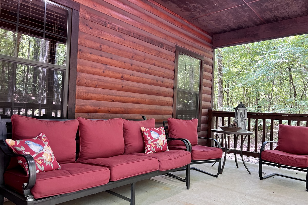 Tons of seating under the covered porch.
