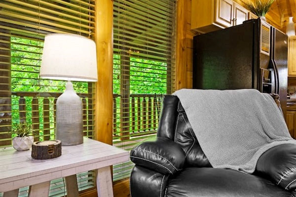 Snuggle up to a good book and cup of hot chocolate by the electric fireplace.