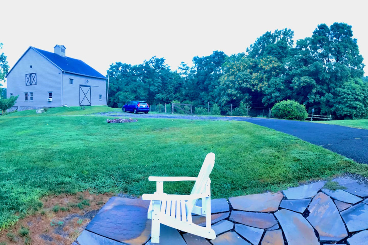 Barn and stone farmhouse are only separated by 150' and each has private parking