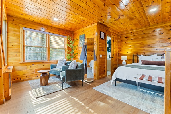 Welcome upstairs to the loft bedroom space crafted with intention for romance.