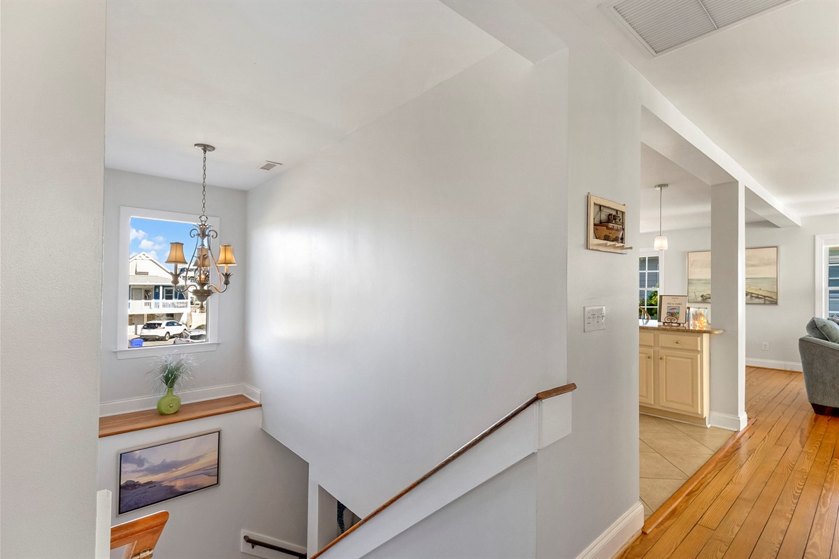 Wide and deep stairs lead to the main level.