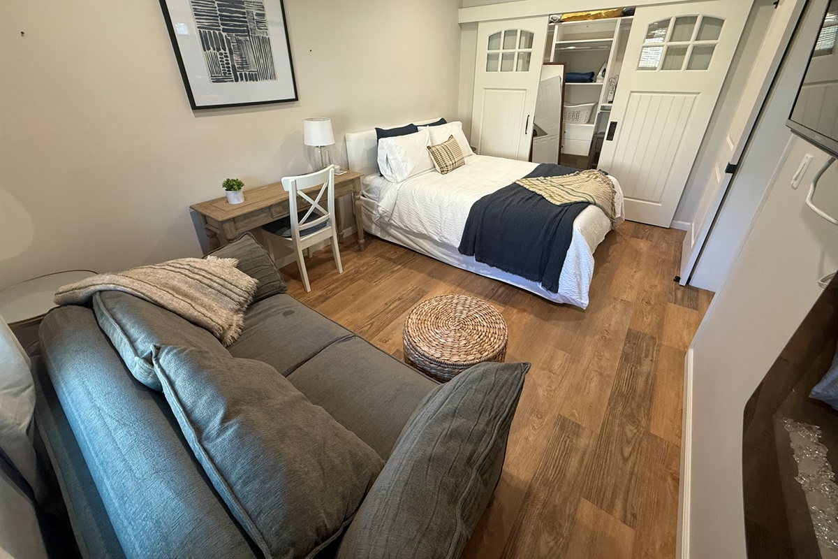 Queen Bed, Sleeper Sofa & Desk