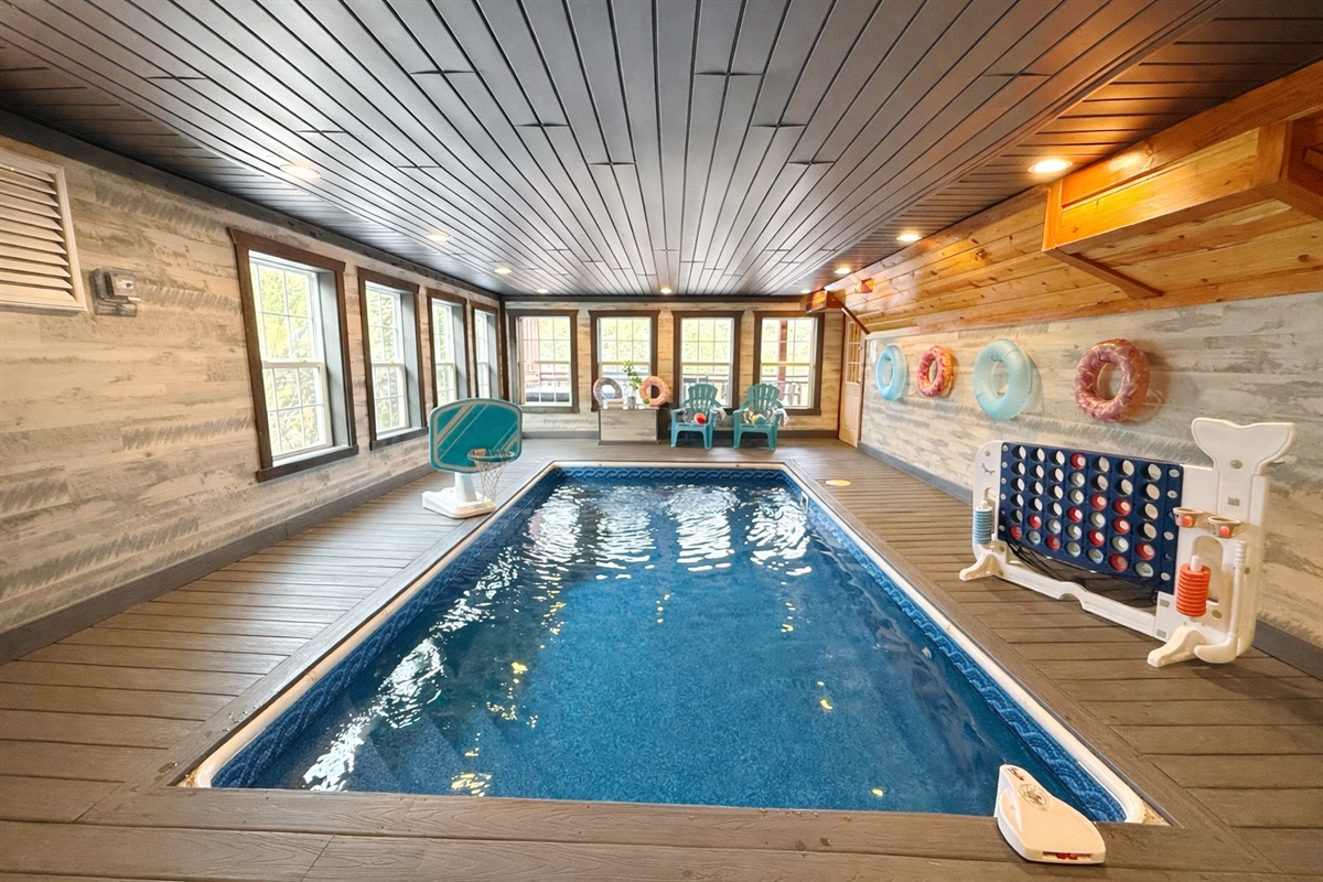 Daylight-filled and fun for all ages, this heated indoor pool is ready for splashing, relaxing, and making memories.