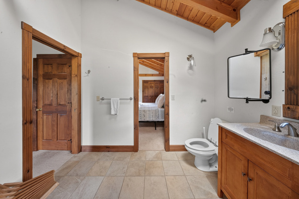 Spacious primary bath with spa like shower, dual sinks and skylight. 