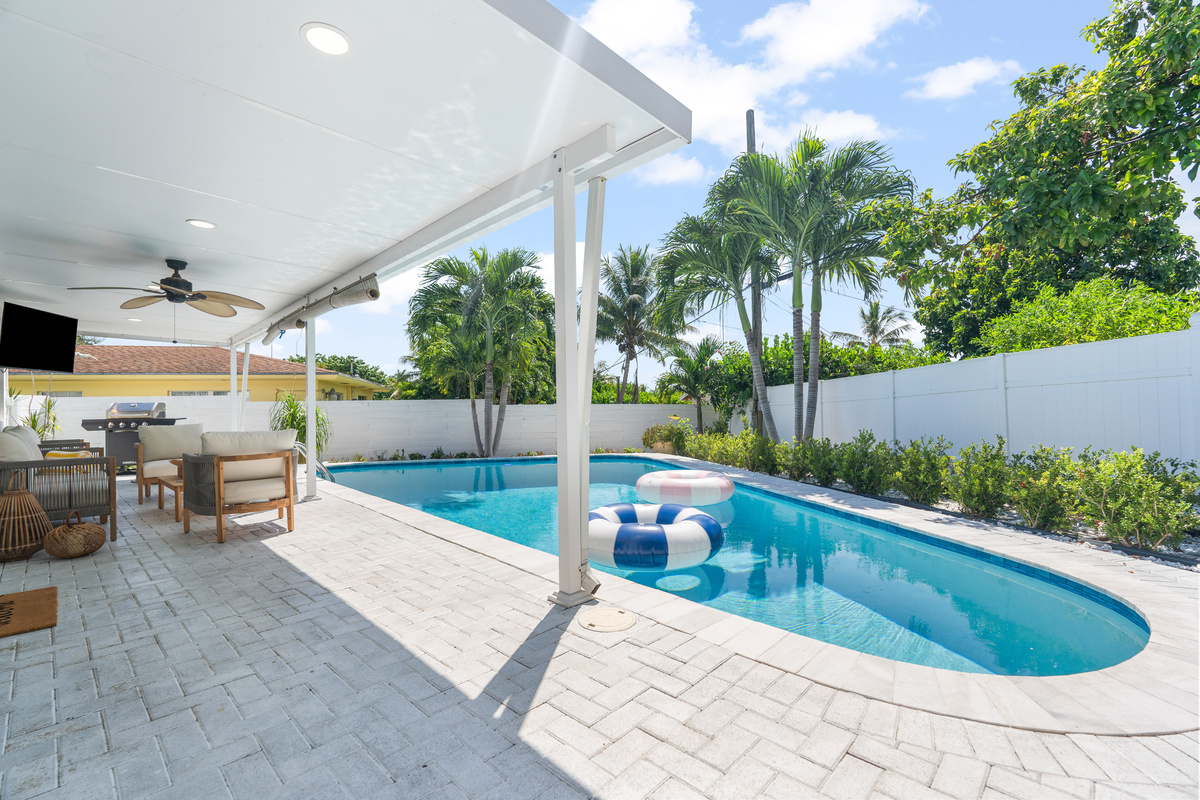 A spacious pool deck made for long, sunny days