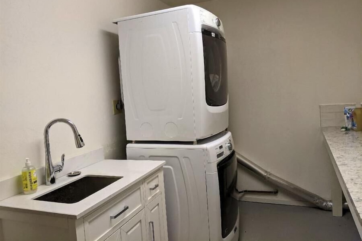 laundry room at back of garage