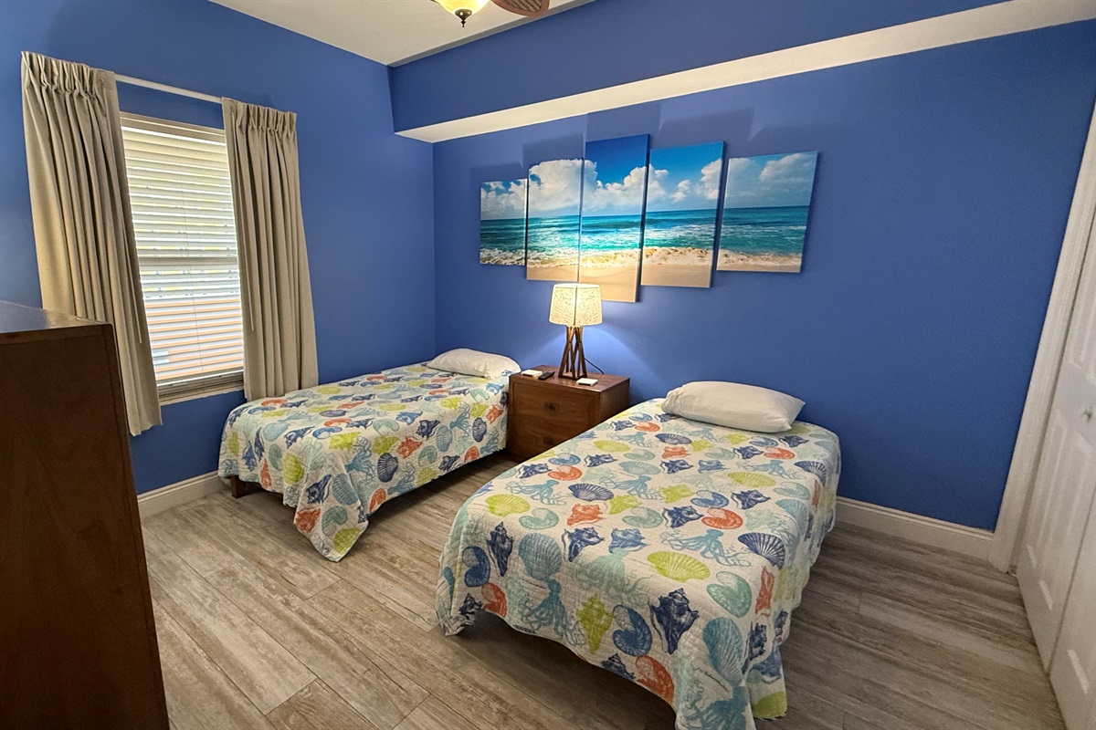 Twin beds can be pushed together for King size bed