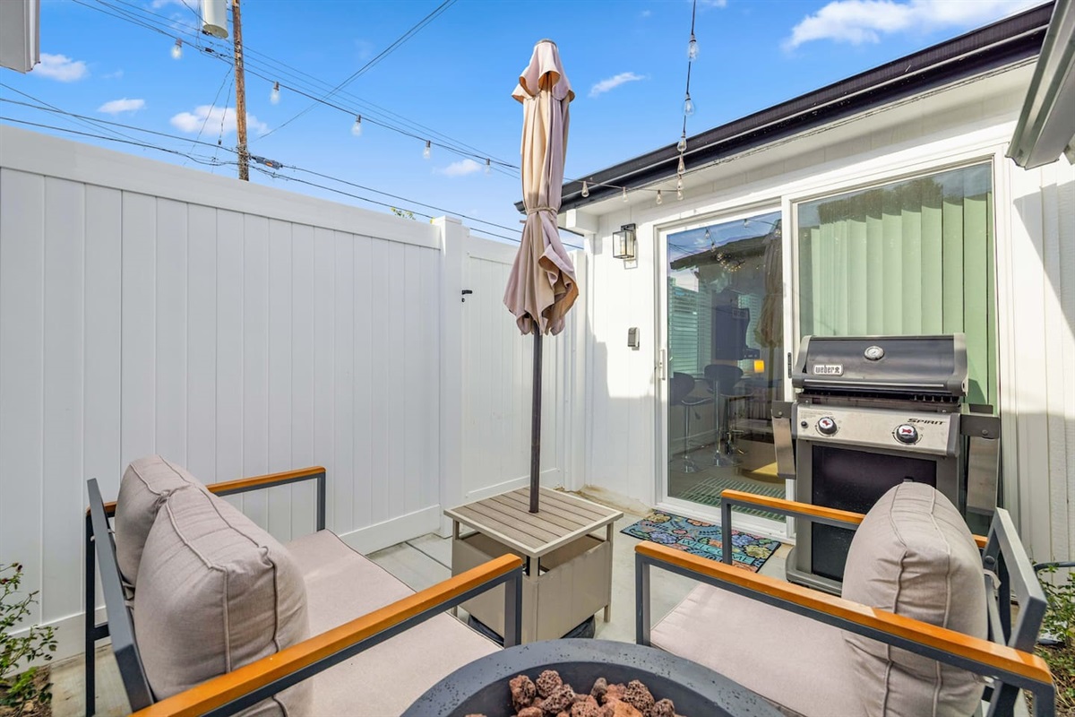 Outdoor Patio outside Game room w/ bbq, seating and fire table