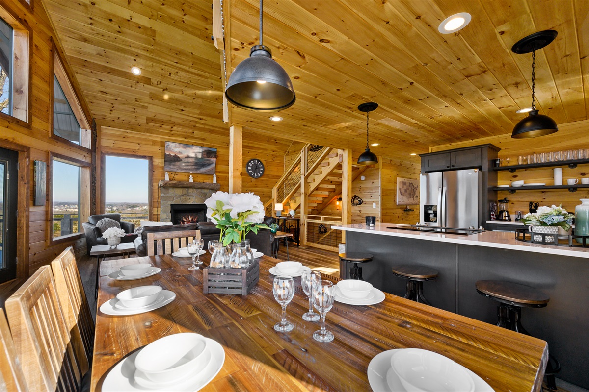 Cypress dining with view into living room and kitchen