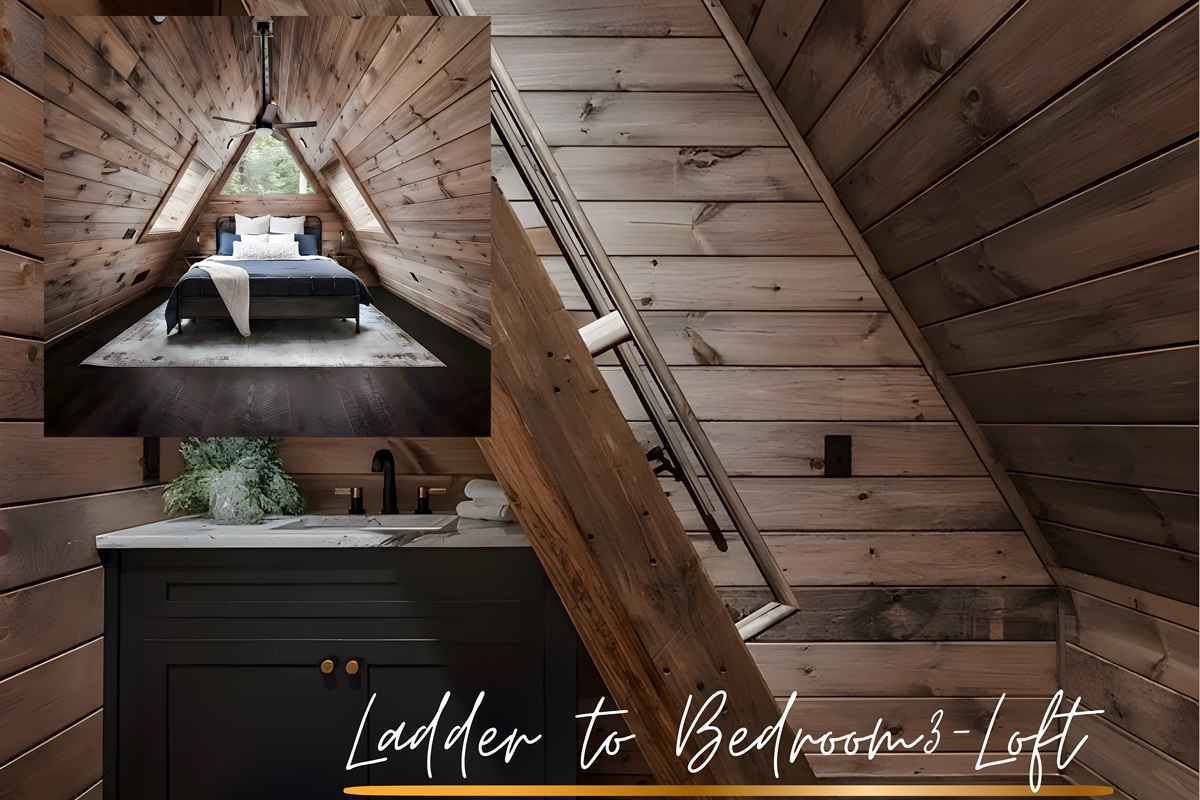 Access Bedroom 3 via the loft ladder to your cozy king-bed retreat.
