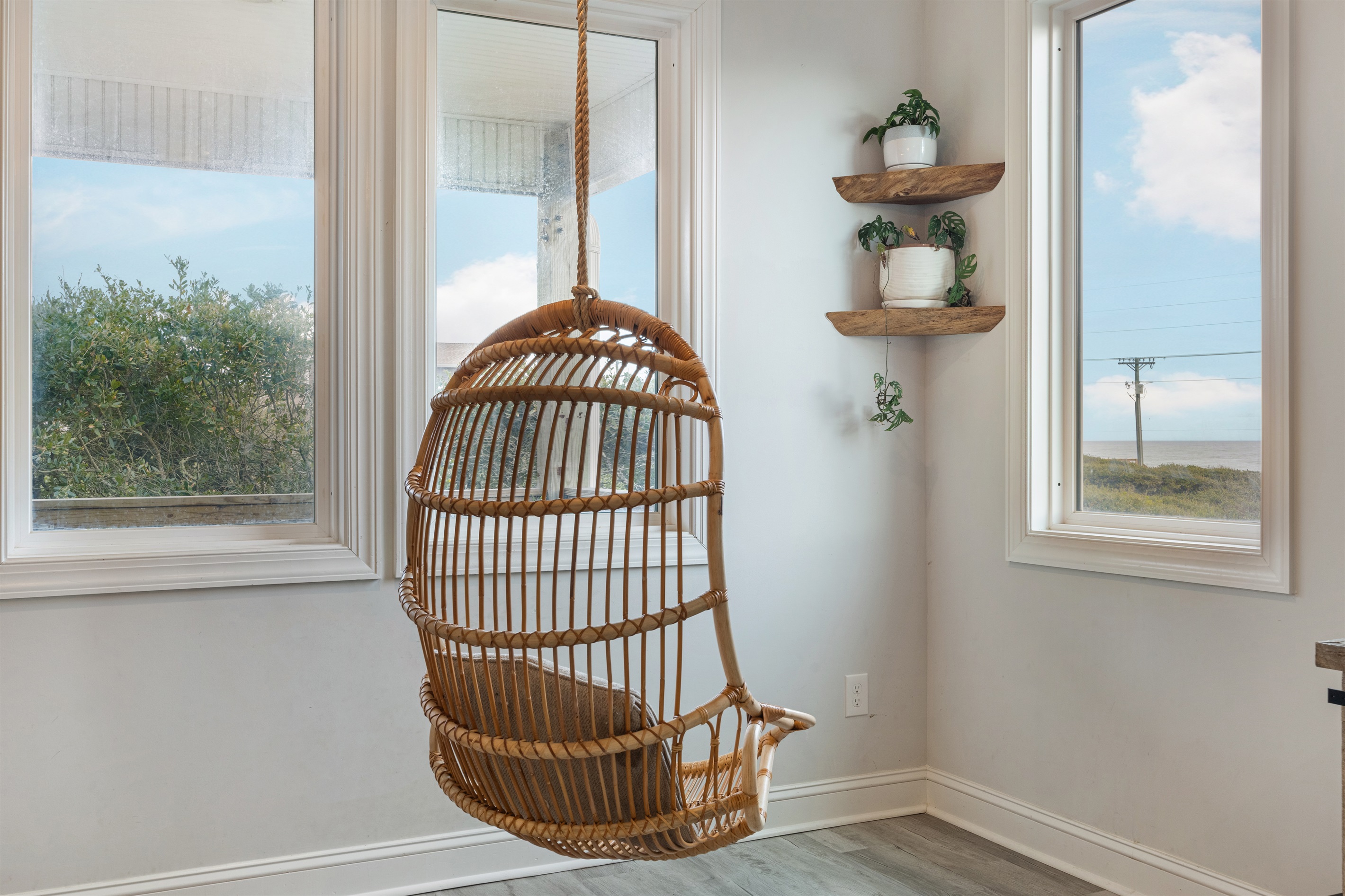 Unique swing chair adds charm and comfort to the living room