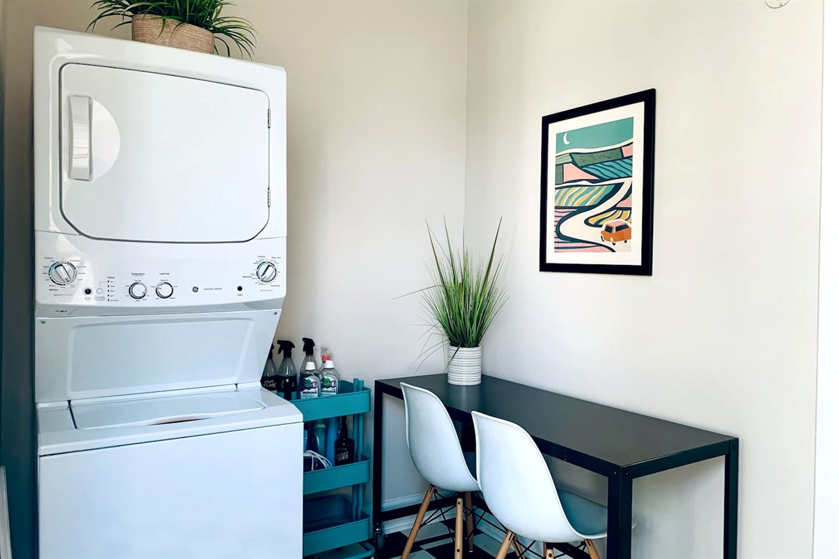 Laundry area doubles as a casual workspace 